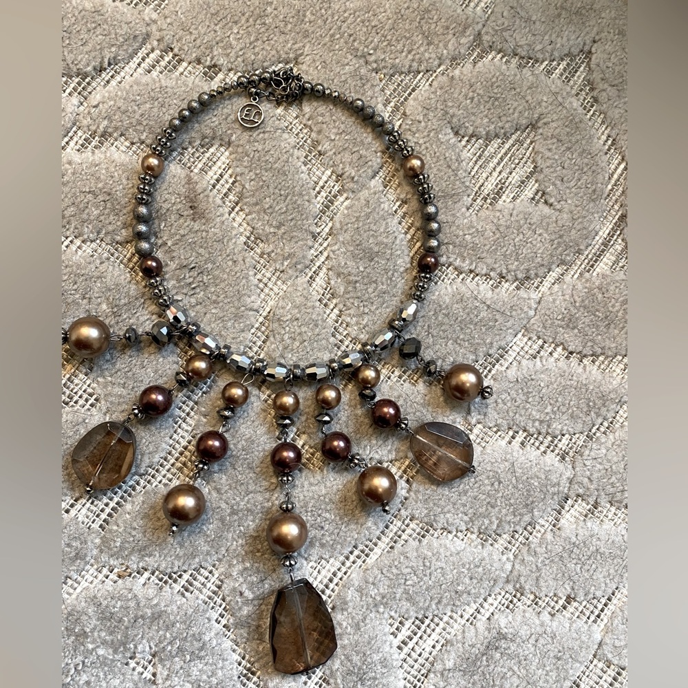 Statement bronze color choker length necklace with beads - EL brand